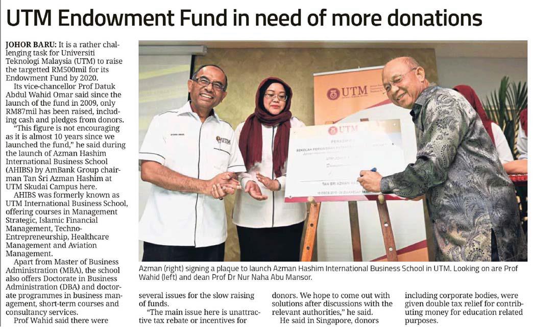 UTM Endowment Fund in need more donations