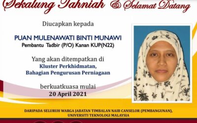 Sekalung Tahniah dan Selamat Datang Puan Mulenawati Binti Munawi