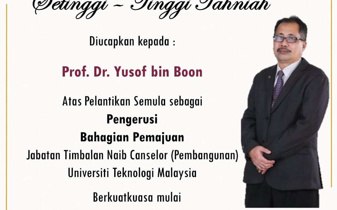 Setinggi-tinggi Tahniah Prof Dr Yusof bin Boon